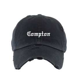 Compton Vintage Baseball Cap Embroidered Cotton Adjustable Distressed Dad Hat Brush Black