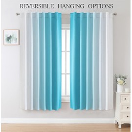 MIUCO Blackout Curtains & Drapes for Bedroom Living Room 63 Inch Length Turquoise and White Room Darkening Ombre Curtains Rod Pocket & Back Tab Curtains Thermal Insulated Light Blocking 2 Panels Set