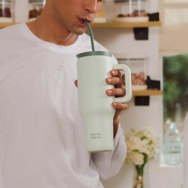 bottlebottle BOTTLE BOTTLE 40oz(1.1L) Kaffeebecher Edelstahl mit Griff und Strohhalm für Reise Geschenke Party Büro Uni Sport, Thermosflasche BPA Frei auslaufsicher (Grün)