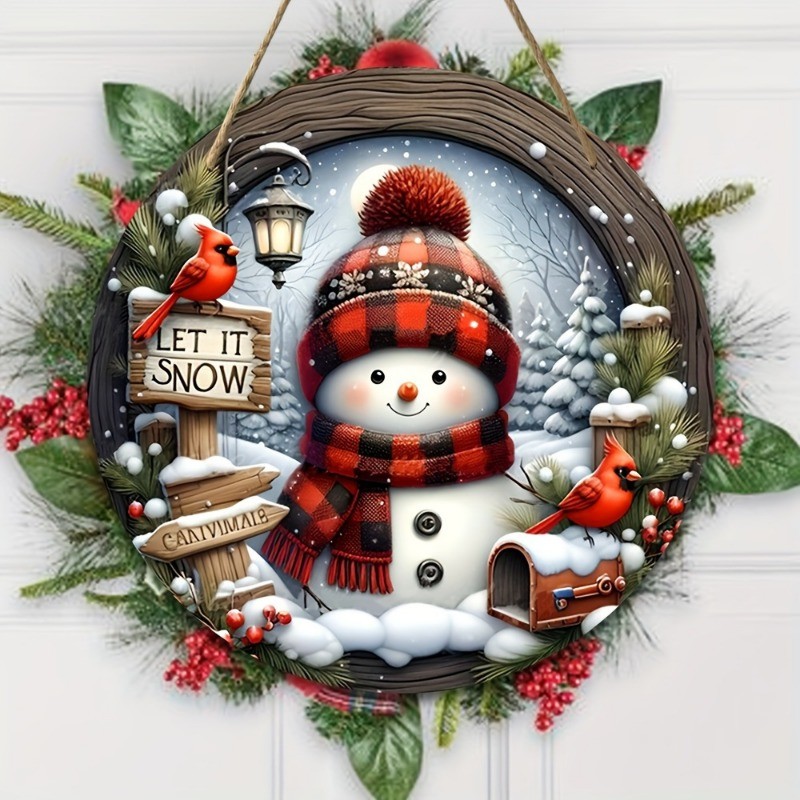 Christmas Snowman Hanging Ornament for Holiday Décor – 7.9-Inch Round