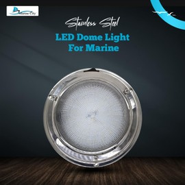MARINE CITY 304 Stainless Steel LED Dome Light - Long-lasting Battery Life, 4 Inches, 12V, 3W, Ideal for Interior Roof/Ceiling Illumination in RVs, Boats, Yachts (Pack of 1)