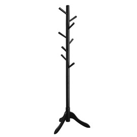 VASAGLE Solid Wood Coat Rack, Free Standing Tree-Shaped Coat Rack with 8 Hooks, 3 Height Options, for Clothes, Hats, Bags, Living Room, Bedroom, Home Office, Black URCR001B01