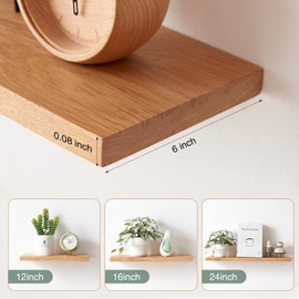 OAKERLAND 6" Deep Oak Floating Shelves, Rustic Wood Wall Shelves for Wall Decor Storage, 24 Inch Floating Shelf for Living Room, Bathroom, Bedroom