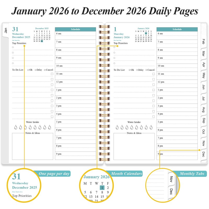 2026 Daily & Monthly Planner - One Page Per Day,