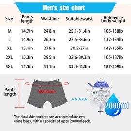 YingXue 2 Pack Incontinence Care shorts for Men, Catheter Leg Bag Shorts, Nephrostomy Bag Shorts for Women, Compatible with Ostomy, Foley, Suprapubic & Biliary Catheters (Stripe (Men), Large)