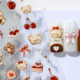 Dedyel Bear Nail Stickers 5D Embossed Cartoon Kawaii Animal Self-Adhesive Nail Decals for Women Girls Kids Nail Art Decoration
