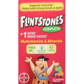 FLINTSTONES Complete Chewable Multivitamin for Kids, Aspartame-Free, with Vitamin A, C6, B12, C, D, e, & Calcium 80 count