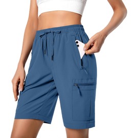 Women's Lightweight Hiking Cargo Shorts Quick Dry Athletic Shorts for Camping Travel Golf with Zipper Pockets Water Resistant Blue