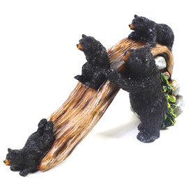 The Bridge Collection 4.5" Black Bear with Cubs on Slide Figurine - Black Bear Decor for Cabin, Mountain, Forest Decor for Home- Camping Decor for Home - Black Bear Family