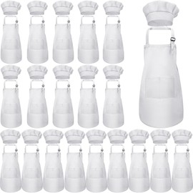Handepo 40 Pcs Apron Chef Hat Set Aprons Chef Bib Apron Hats Bulk for Cooking Painting 7-13 Years (White)
