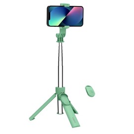 Celly, Universal-Selfie-Stick mit Bluetooth, Verstellbarer und tragbarer Stativ, integriertes Stativ, kompatibel mit Smartphones bis zu 7 Zoll, Farbe Grün