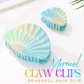 Fashey Acrylic Claw Clips Seashell Hair Clip Mermaid Hair Claw Clips Beach Hair Accessories for Women (Blue)