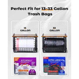 2 Pack Extra Large Trash Bag Holder Under Sink, Wall Mounted Garbage Bag Dispenser Roll Holder for 13/33 Gallon Trash Bags, Kitchen/Pantry/Laundry Room Organization Basket Storage Bin