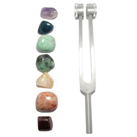 Satin Crystals Chakra Tuning Fork Set Vibrational Healing and 7 Tumbled Stones