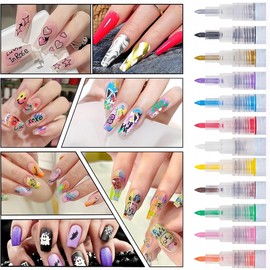 Nail Art Pens,12 Colors Nail Art Graffiti Pen Nail Drawing Pen,Waterproof Nail Polish Pens Set,Nail Varnish Pens,Nail Pens,Nail Polish Pen Set,Nail Varnish Pen,Nail Gel Pens,0.7mm Quick Dry Nail Art