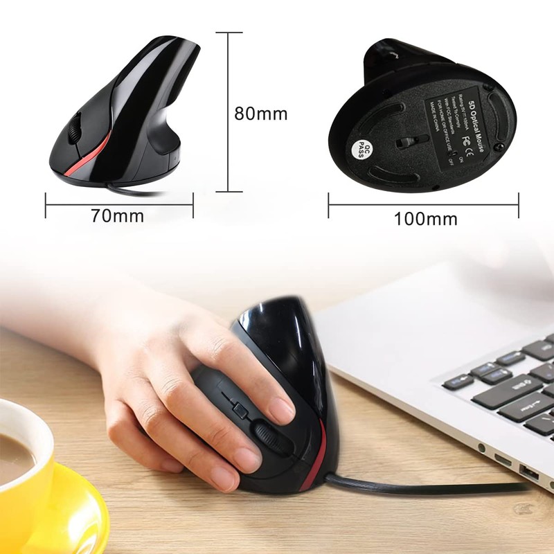 MOYAC Mouse Ergonómico Alarmbrico con 6 Botones, Ratón Vertical con