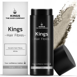 Kings Hair Fibres for Men & Women - 100% Natural 27.5 g Hair Thickening Powder for Thinning Areas, Bald Spots, Receding Hairlines & Beards (White)