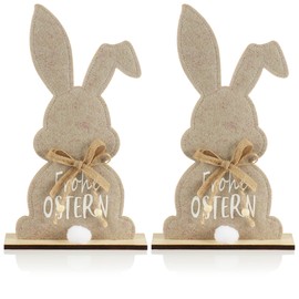 com-four® 2 x Decorative Stands for Easter, Cute Felt Easter Bunny, Easter Decoration for Standing, Easter Decoration Made of Wood, Felt and Jute (Pack of 2, Rabbit with Letter)