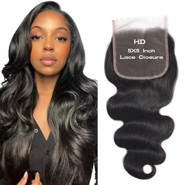 Arenshxc 5 x 5 Lace Closure Body Wave Bresilienne Cheveux Humain Closure Femme Top Swiss Lace Free Part With Natural Hairline Baby Hair 130% Density 14 Inches