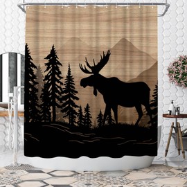 WELMECO Moose Shower Curtain Rustic Cabin Forest Shower Curtain Moose Print Bathroom Decor 72x72inch Polyester Fabric