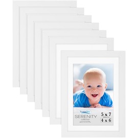 Icona Bay 5x7 Picture Frames w/Removable Mat for 4x6 Photos (White, 10 Pack), Sleek Modern Style Frames, Table Top or Wall Mount, Serenity Collection
