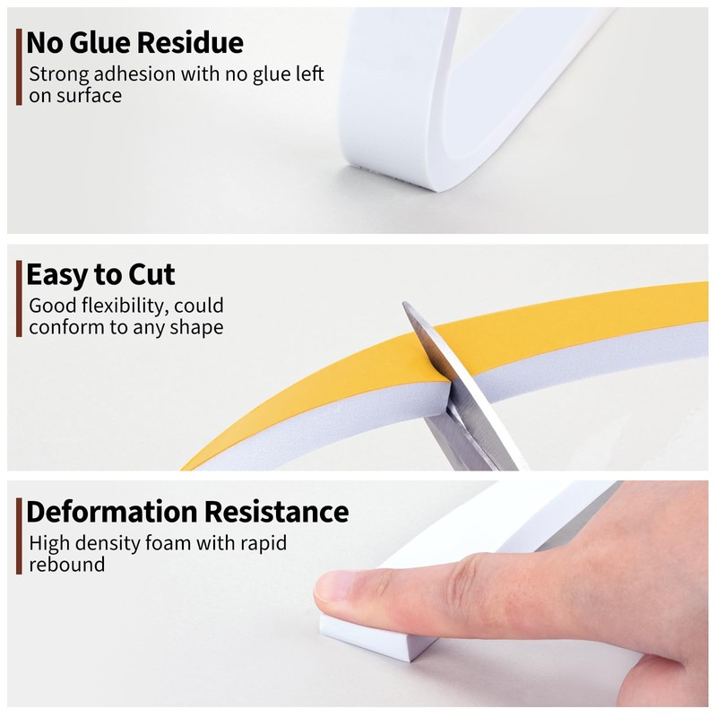 Yotache White Foam Strips Tape with Adhesive 2 Rolls 1"
