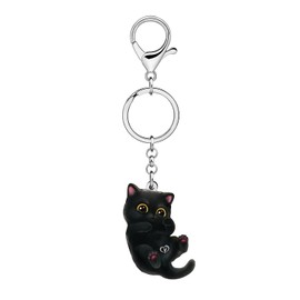 DUOWEI Acrylic Cute Black Cat Keychain Key Ring Kitten Accessories Gifts for Women Girls Cat Mom Car Keys Wallet Pet Lovers (Dark)
