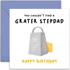 Old English Co. Funny Birthday Card for Stepdad from Stepchildren - 'Grater Stepdad' Cheese Pun - Cute Birthday Greeting Card For Her - Humorous Birthday Card for Family | Blank Inside