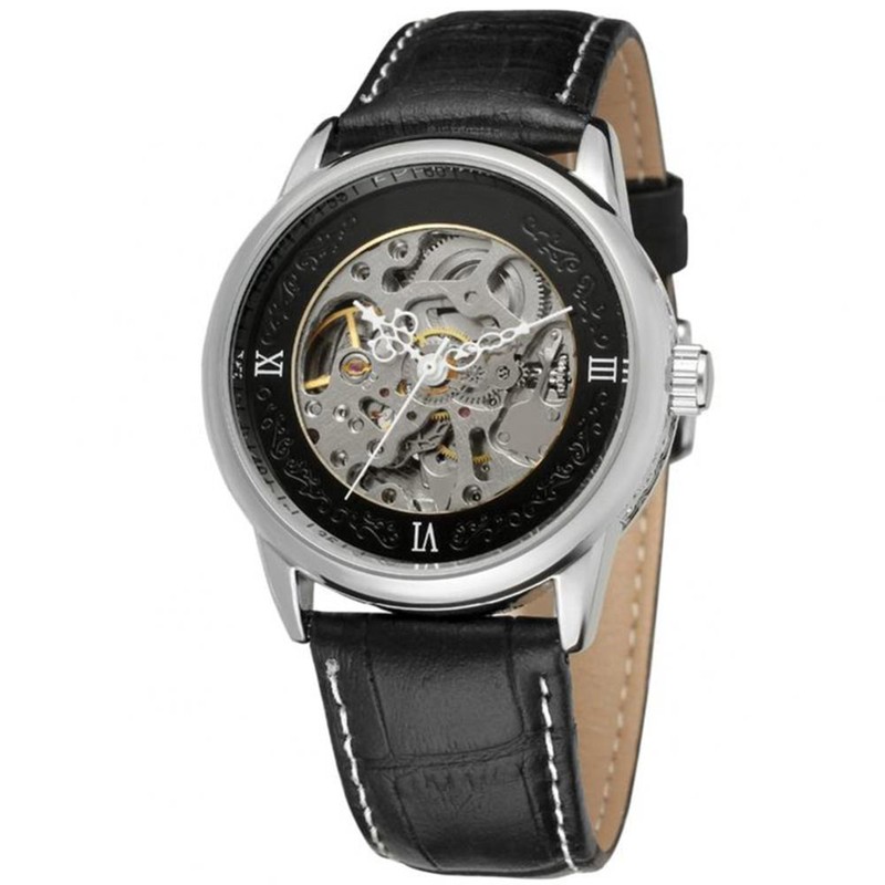 FORSINING Hollow Automatic Mechanical Waterproof PU Leather Band Men Watch