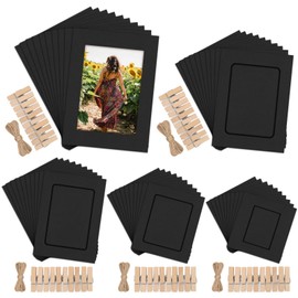 Tanstic Paper Picture Frames Paper Photo Frame Photo Hanging Display with Clips and Strings for Wall Decor (Black, 5 Sizes)
