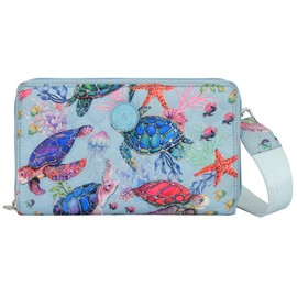Anuschka Wanderlust Quilted Fabric Collection Women's Vegan RFID Blocking Organizer Crossbody - Underwater Beauty