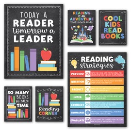Hadley Designs 6 Colorful Reading Posters For Classroom Library Decorations For School - Reading Bulletin Board Sets, Reading Posters For Elementary School, Reading Corner Decor For Classroom Decor