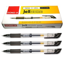 X12 Dong-a Jell Zone 0.5mm Gel Ink Rollerball Pen for Office School - Black - Pack of 12 Pens