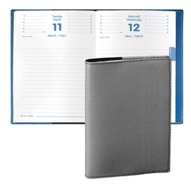 Quo Vadis 2026 Notor - Daily Planner - Bi-Lingual (EN/FR) - 12 Months, Jan. to Dec. - 4 3/4 x 6 3/4" - Grained Faux Leather Club Grey Cover - Time Management Organizer and Appointment Journal
