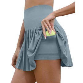 AegisChic Womens Golf Skirt with Shorts High Waisted Pleated Tennis Skirts Blue Athletic Skorts with Pocket Tummy Control
