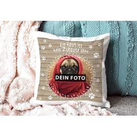 PR Print Royal Cushion with Your Own Dog Image and Name of the Dog – No Home/Photo Collage as a Gift Idea/Decorative Cushion/Decorative Cushion/Back Pink with Filling