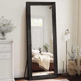 ABSWHLM Full Length Mirror 65"x24" - Beveled Edge Rustic Black Dressing Mirror, Solid Wood Frame, Wall Mounted or Standing for Bedroom, Entryway, Living Room
