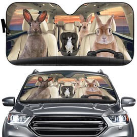 Rabbit Decor Driver Front Windshield Sun Shade, Lovely Bunny Family Car Windshield Sunshade, Farm Automotive Cover Keeps Out UV Rays Protectors Vehicle Interior,Funny Animal Car Sun Visor 57x27.5inch