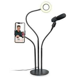 Bower 24 inch Flexible Ring Light Kit with Phone Holder, Mic Holder, in-Line Remote | USB Powered 3 Color Modes 10 Brightness Levels Perfect for Instagram, Vlogging, Social Media Video Recording