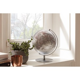TROIKA Original 25 cm Diameter Globe - Planet - Chrome Metal Base - Movable Axle - Silver