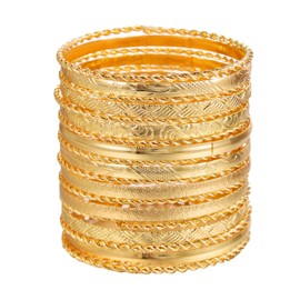 RINTOLER 19Pcs Gold Bangle Bracelets for Women - Multi Layer Stackable Textured Bracelets Boho Bracelets Set for Women. (19Pc Gold)