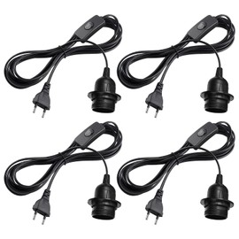 Vegena Pack of 4 E27 Lamp Holder with Switch, E27 Socket with 3.5 m Cable Screw Ring, Lamp Socket Lamp Cable with Plug, Suitable for Lamp Hanging, Pendant Light, Bedroom, Dining Room, Balcony