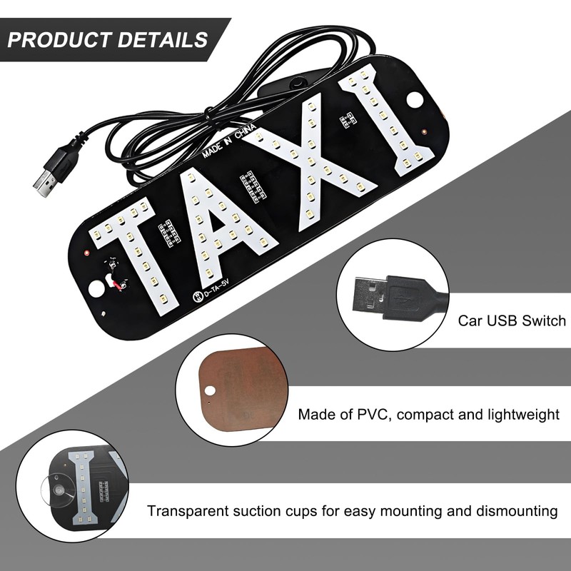DXNQ Taxi LED Sign Decor, 5V USB Bright Taxi Led