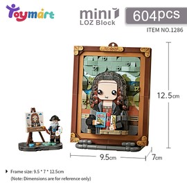 TOYMART Mini Blocks Cute Mona Lisa Building Set, 604PCS 3D Brick Art Frame Funny Collectible Display, Micro Bricks Wall Decor