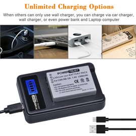 PowerTrust 2 Pack NB-10L Camera Battery and LCD USB Charger for Canon G1X G15 G16 SX40HS SX50HS SX60HS SX40 SX50 HS