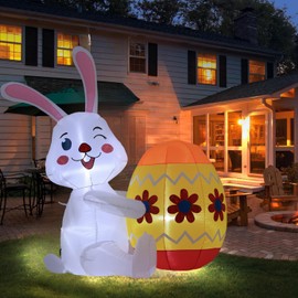 Easter Inflatables Outdoor Decorations Bunny Easter Blow Up Patio Decorations Colorful Egg Bunny Inflatable Decoration with Built-in LED Lights Patio Easter Party Decorations Lawn Patio Home