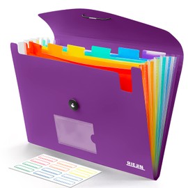 Accordian File Organizer 7 Pocket Expanding File Folder with Labels, Plastic Expandable File Folder for Documents Letter Size A4 Papers - Purple