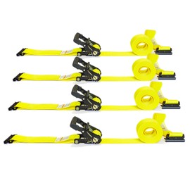 MorScan 4-Pack E-Track Ratchet Straps, 2" x 15' E Track Tie Down Straps 4,400lbs Break Strength, Heavy Duty Etrack Cargo Strap for Truck, Trailer, Flatbed, Motorcycle, ATV, UTV, Lawn Mower