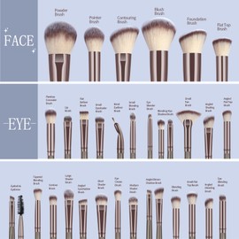 MAANGE Makeup Brushes, 30 Pcs Professional Makeup Brushes Set Premium Synthetic Face Foundation Powder Brush Kit Travel Makeup Brushes (Champagne)