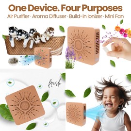 4-in-1 Portable Air Purifier HEPA Filter, Aroma, Ionizer & Mini Fan – USB-C Desktop Air Cleaner for Smoke, Pollen, Dander, Odors – 5 Colors for Bedroom, Office, Baby, Pets, Travel (Warm Beige)